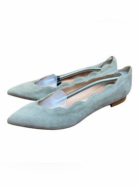 Avellini size 9.5-10 Scalloped Pointed Toe Suede Flats - Light Sage